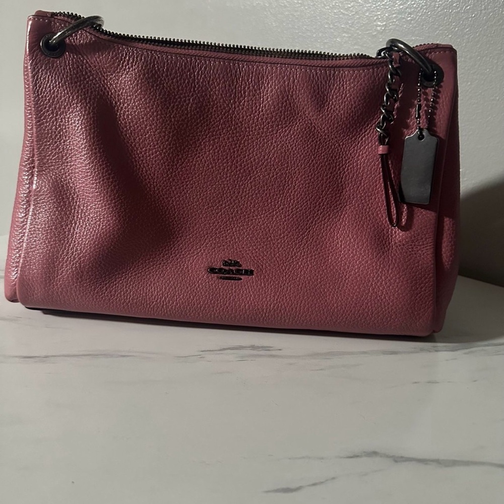 Coach Pebbled Leather Shoulder Bag in Mauve Pink